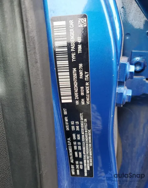 2017 Alfa Romeo Giulia Q4 from USA, damaged, VIN ZARFAEDN2H7559794